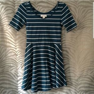 Half Sleeve Striped Skater Dress